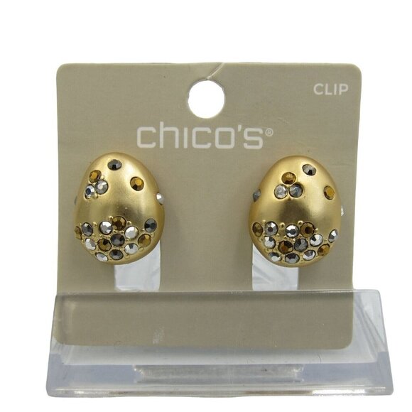 Chico's Neutral Glisten Gold Clip-On Earrings NWT Contemporary Day Evening - Picture 5 of 7